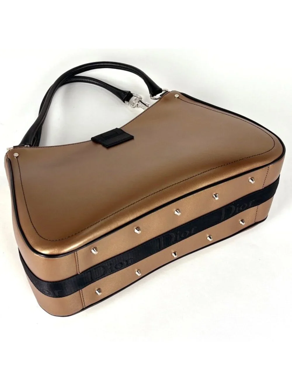 Dior Handbag Hardcore Rhinestone Enamel Leather Brown